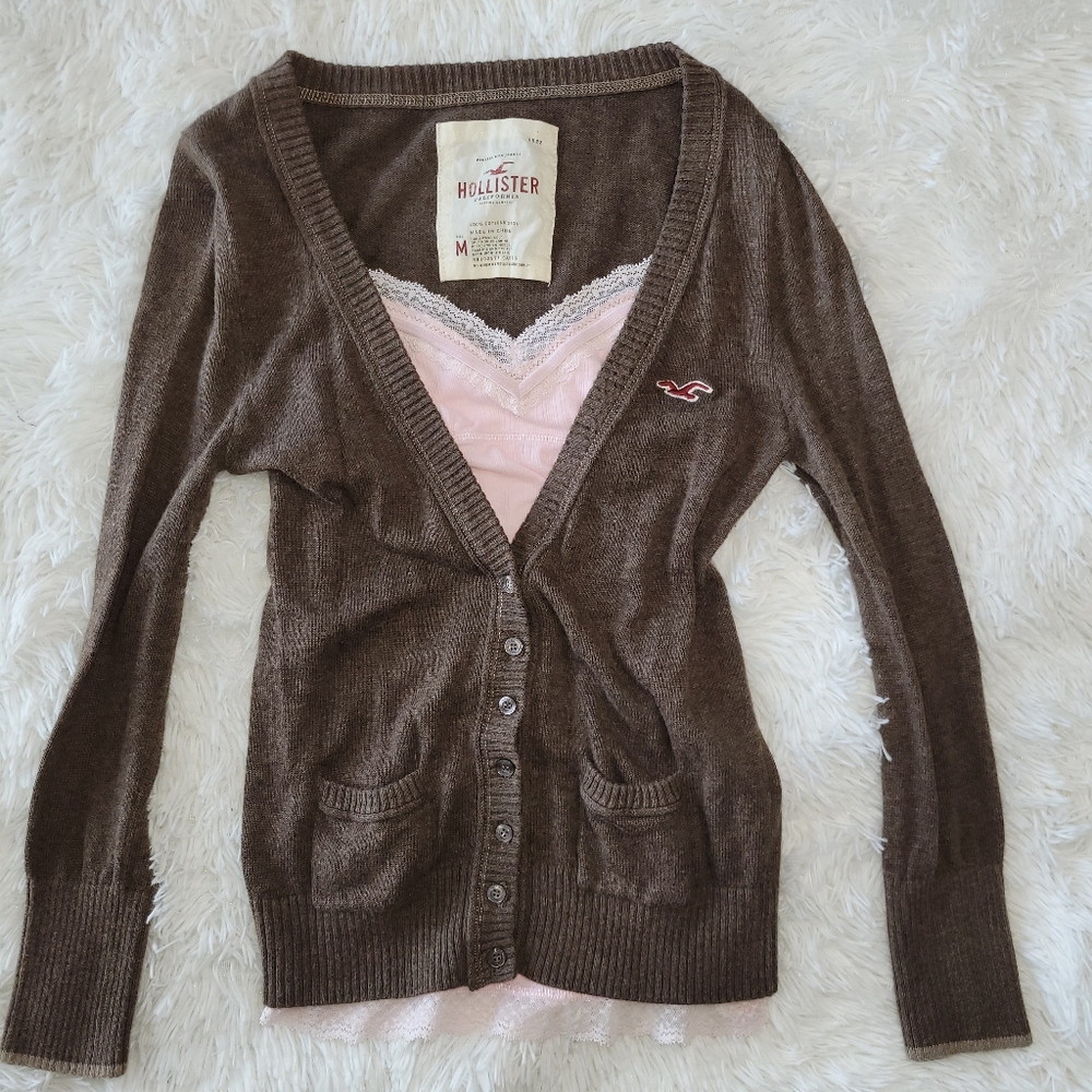 Vintage Y2k brown hollister cardigan sweater size medium